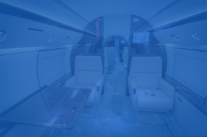 interior of refurbished aircraft with blue color overlay